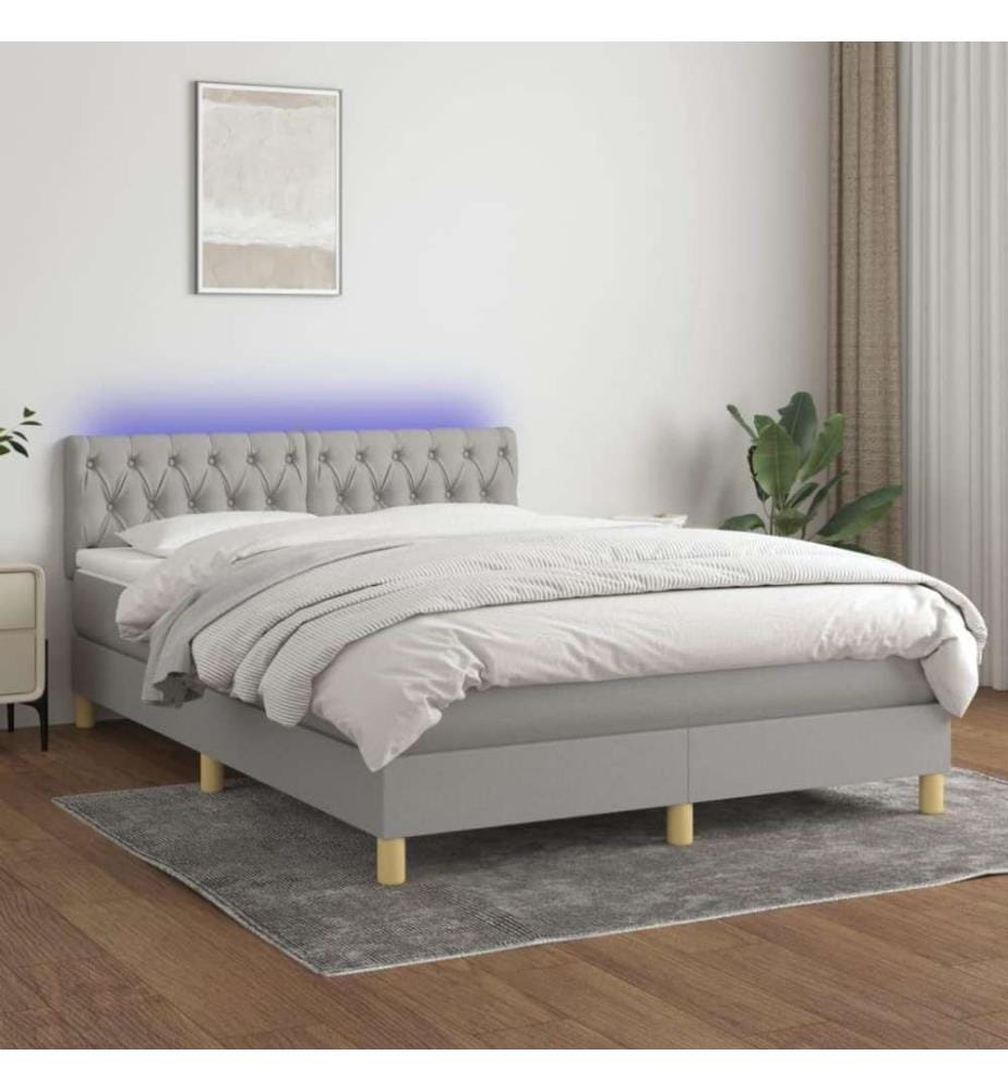 Sommier tapissier et matelas et LED Gris clair 140x200 cm Tissu