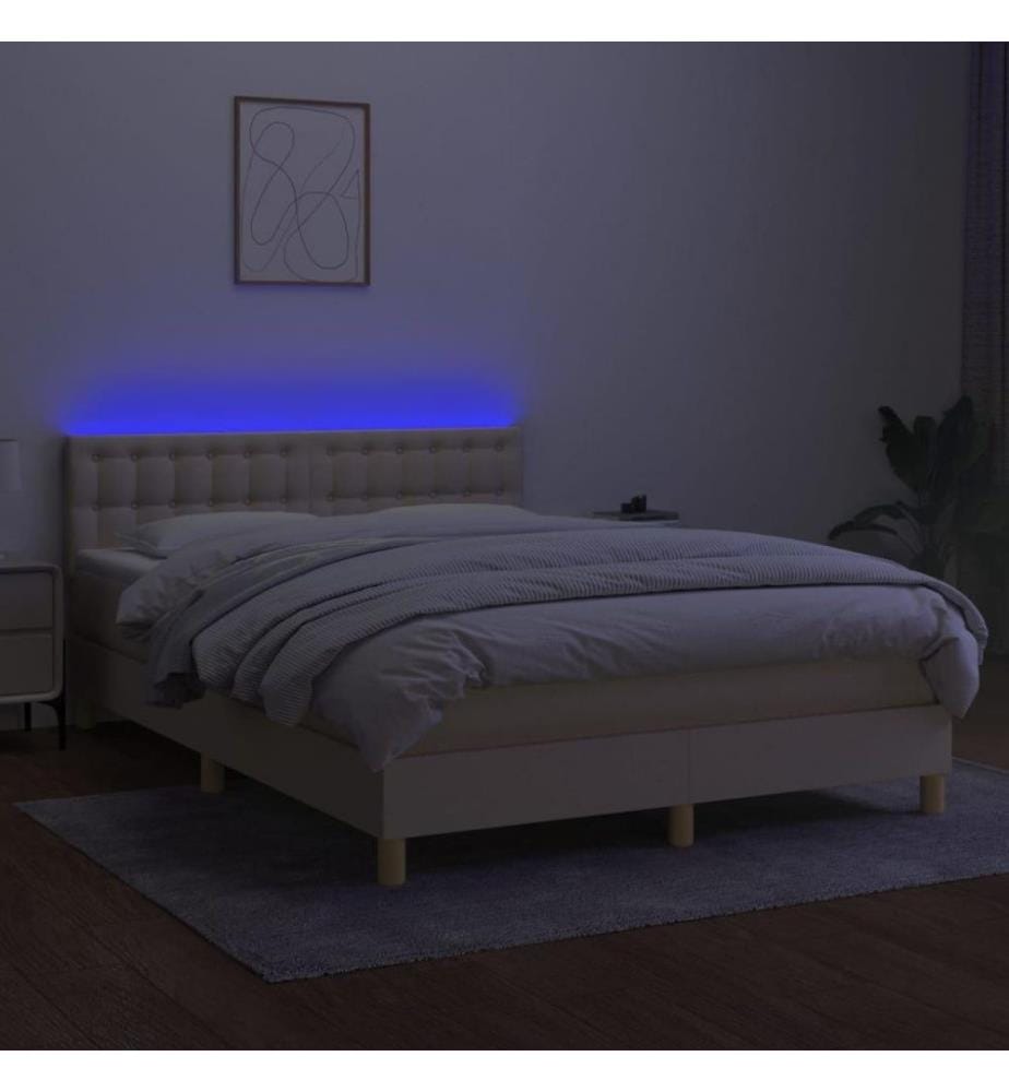 Boxspringbett mit Matratze & LED Creme 140x200 cm Stoff