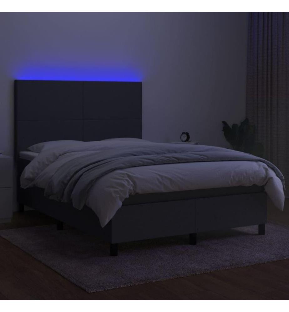 Boxspringbett mit Matratze & LED Dunkelgrau 140x200 cm Stoff