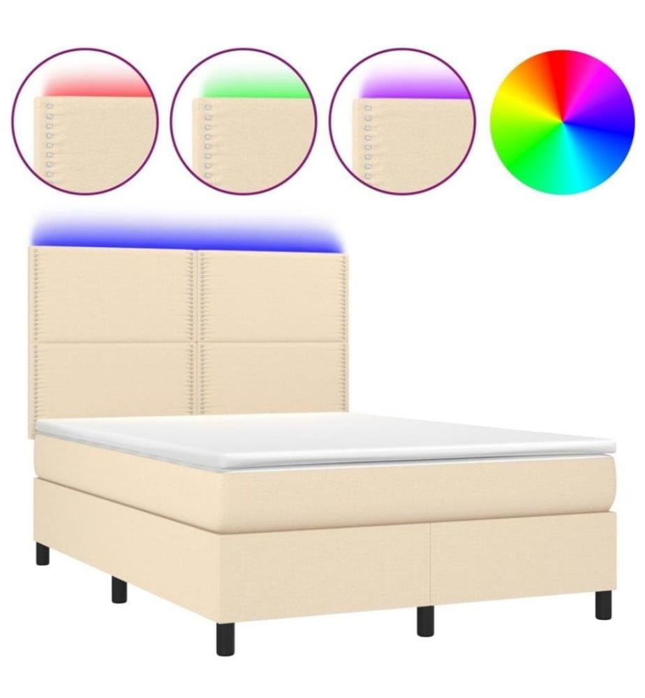 Boxspringbett mit Matratze & LED Creme 140x200 cm Stoff
