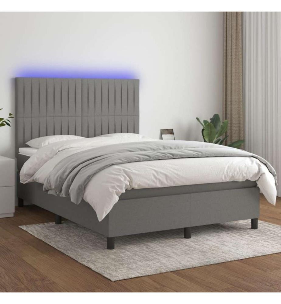 Boxspringbett mit Matratze & LED Dunkelgrau 140x200 cm Stoff
