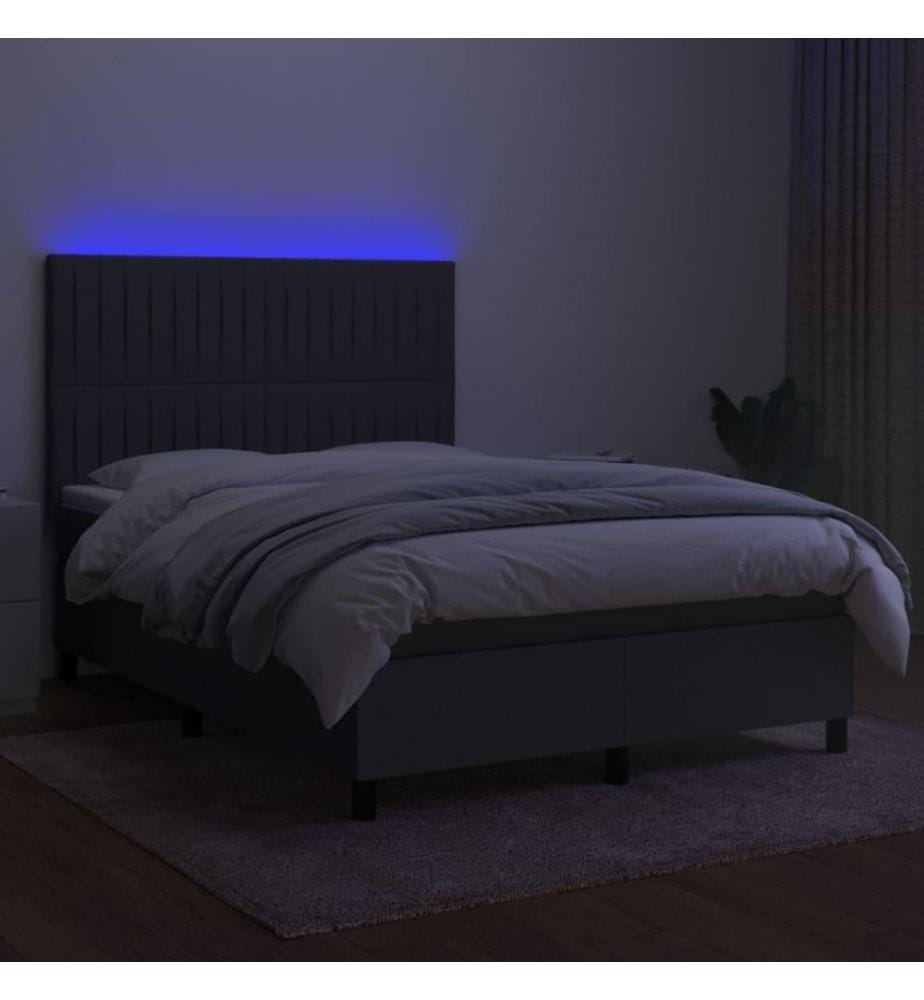 Boxspringbett mit Matratze & LED Dunkelgrau 140x200 cm Stoff