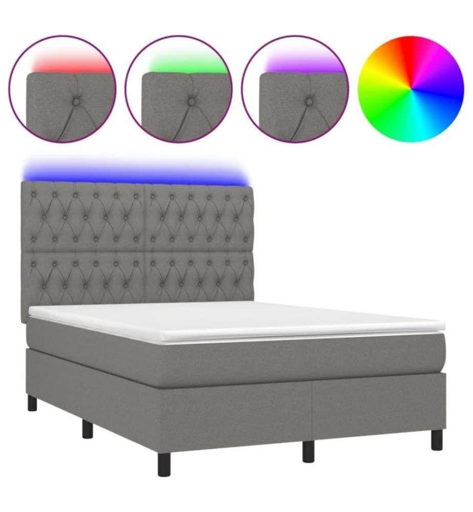 Boxspringbett mit Matratze & LED Dunkelgrau 140x200 cm Stoff