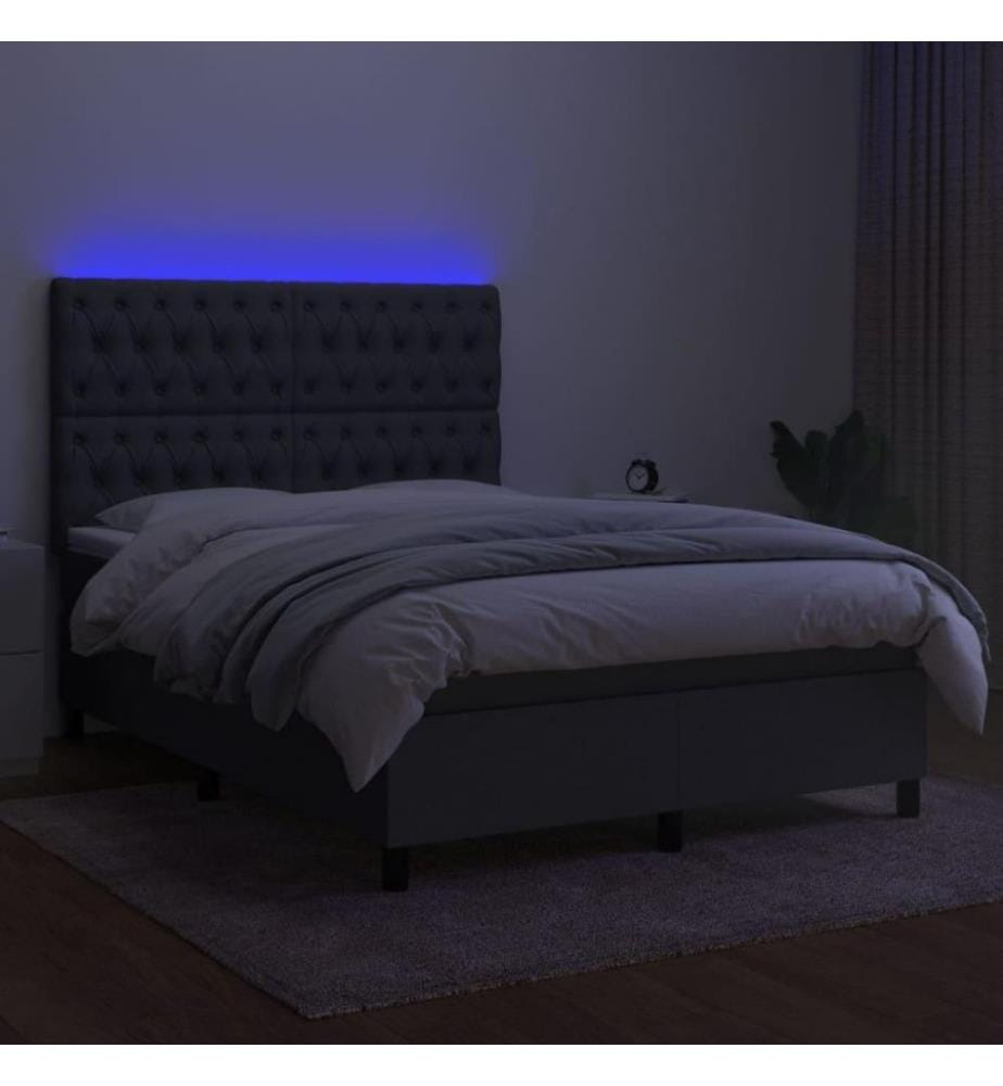 Boxspringbett mit Matratze & LED Dunkelgrau 140x200 cm Stoff