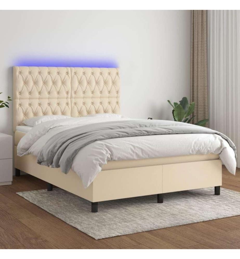 Boxspringbett mit Matratze & LED Creme 140x200 cm Stoff