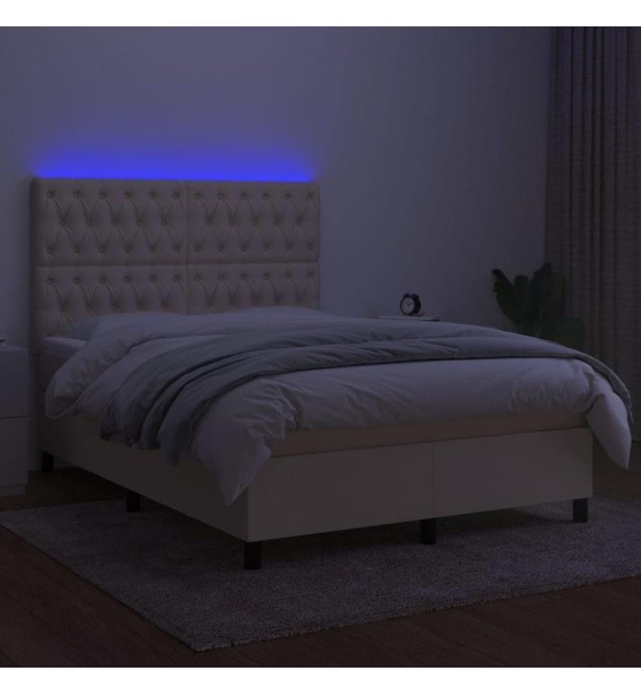 Boxspringbett mit Matratze & LED Creme 140x200 cm Stoff