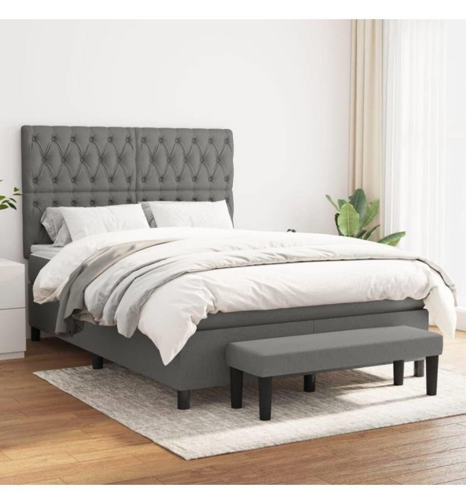 Boxspringbett mit Matratze Dunkelgrau 140x200 cm Stoff