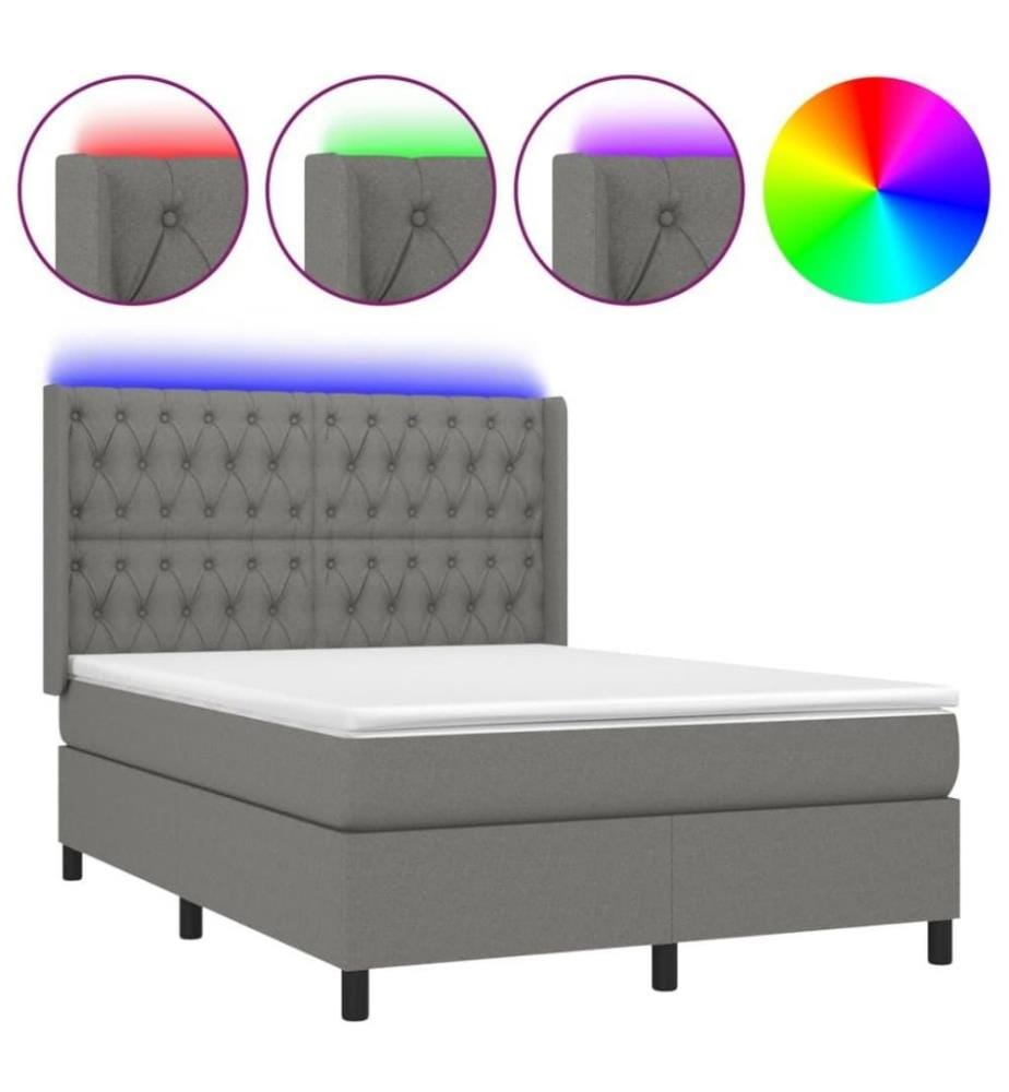 Boxspringbett mit Matratze & LED Dunkelgrau 140x200 cm Stoff