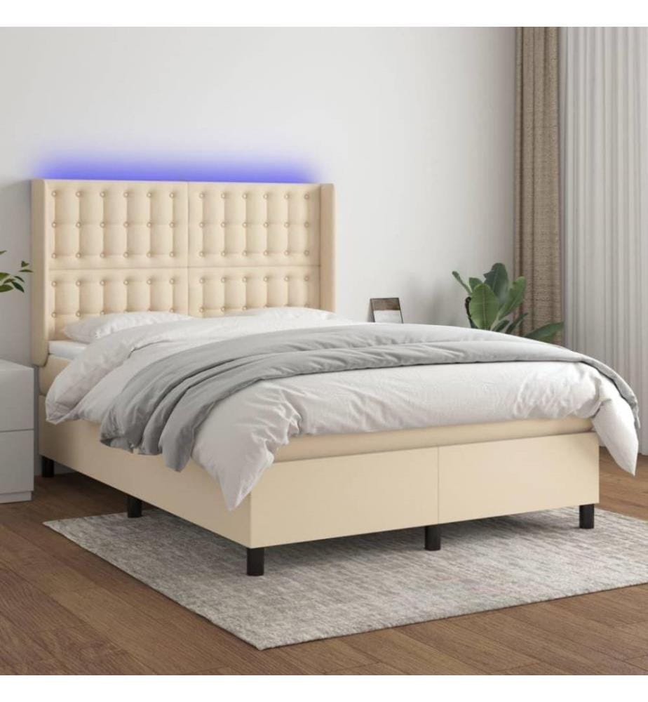 Boxspringbett mit Matratze & LED Creme 140x200 cm Stoff