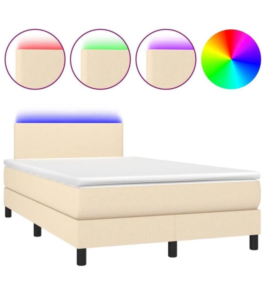 Boxspringbett mit Matratze & LED Creme 120x200 cm Stoff