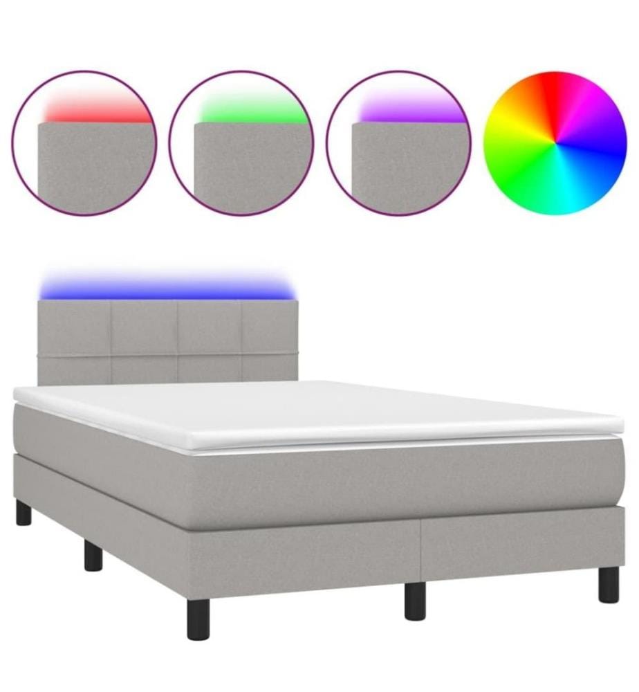 Boxspringbett mit Matratze & LED Hellgrau 120x200 cm Stoff