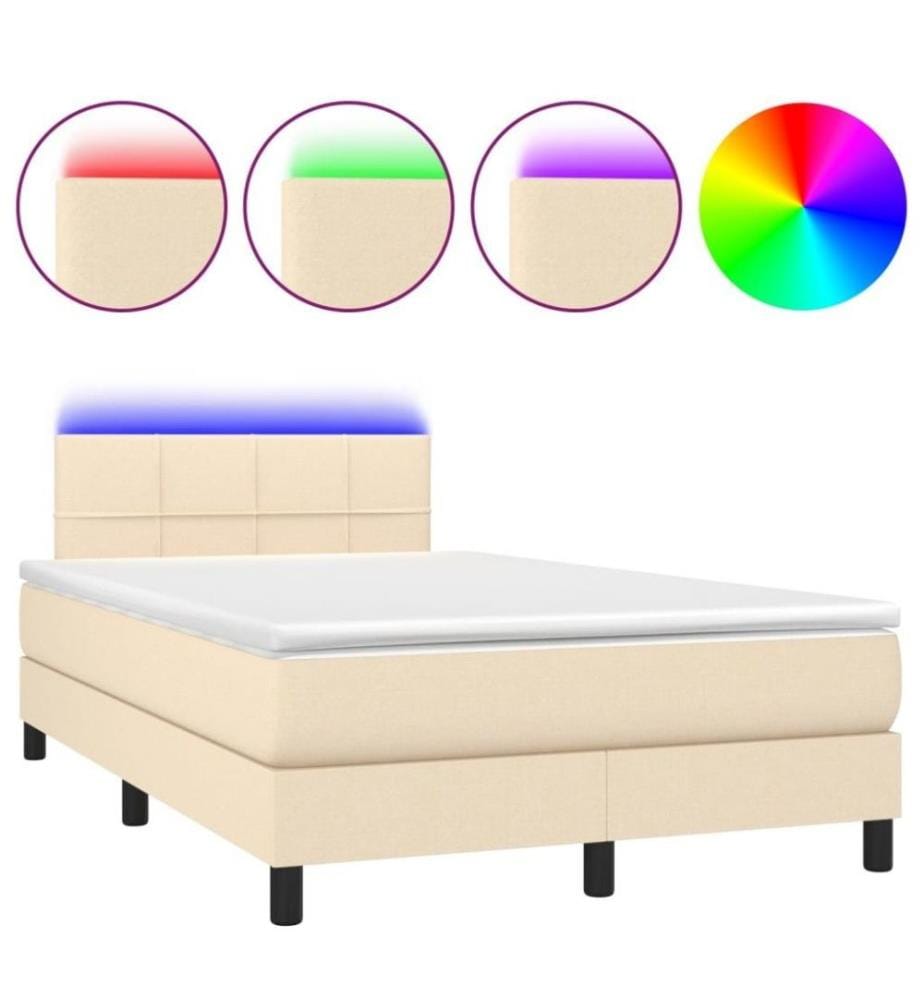 Boxspringbett mit Matratze & LED Creme 120x200 cm Stoff