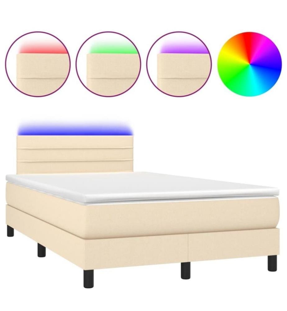 Boxspringbett mit Matratze & LED Creme 120x200 cm Stoff