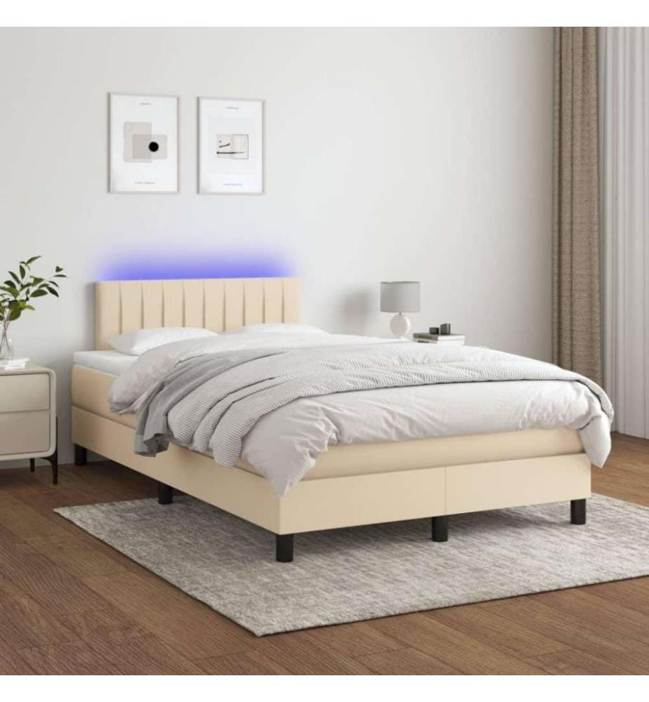 Boxspringbett mit Matratze & LED Creme 120x200 cm Stoff