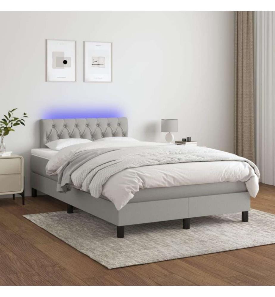 Boxspringbett mit Matratze & LED Hellgrau 120x200 cm Stoff