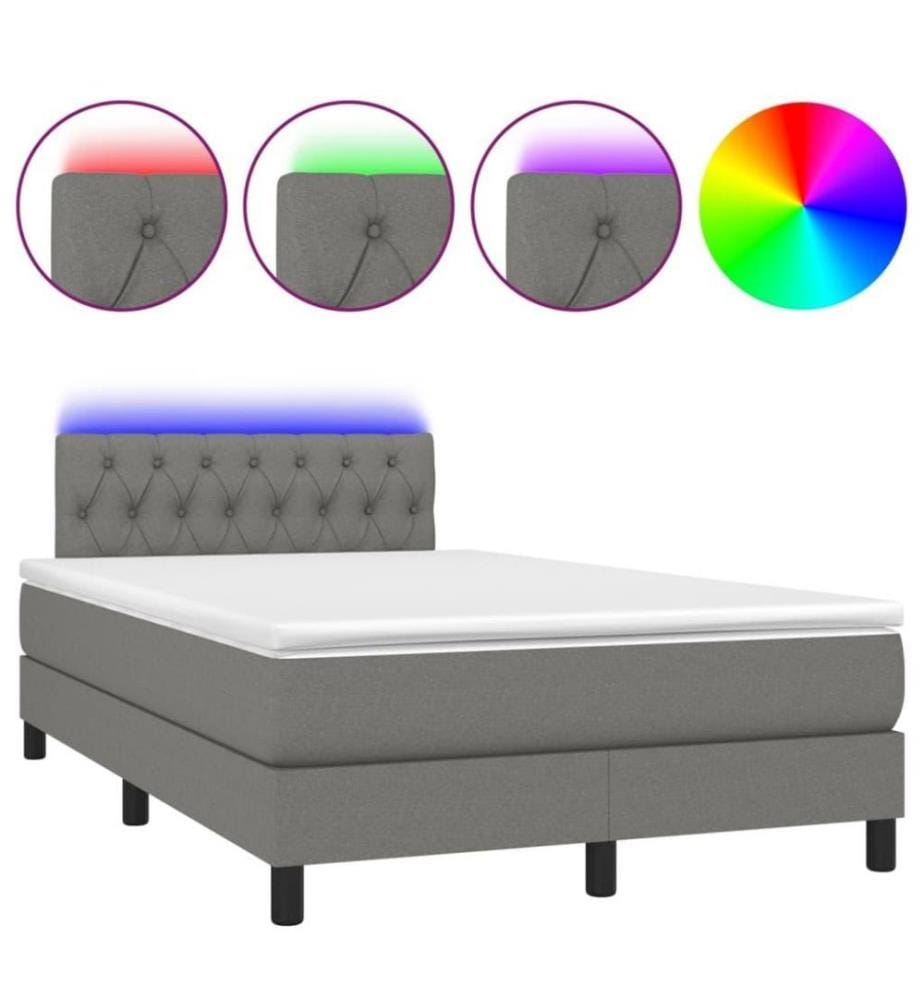 Boxspringbett mit Matratze & LED Dunkelgrau 120x200 cm Stoff