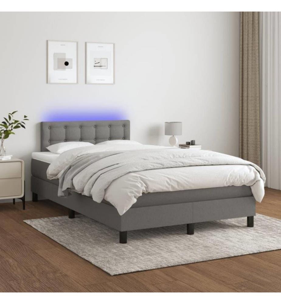 Boxspringbett mit Matratze & LED Dunkelgrau 120x200 cm Stoff