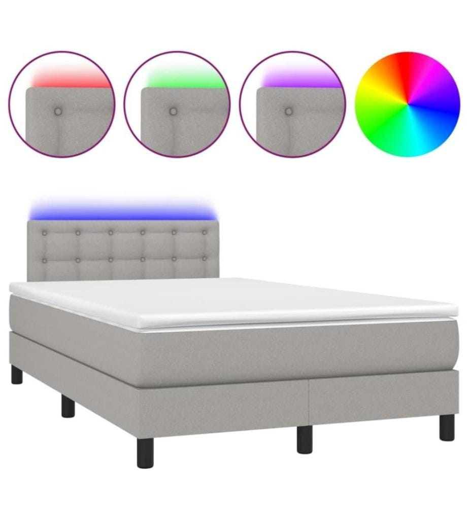 Boxspringbett mit Matratze & LED Hellgrau 120x200 cm Stoff