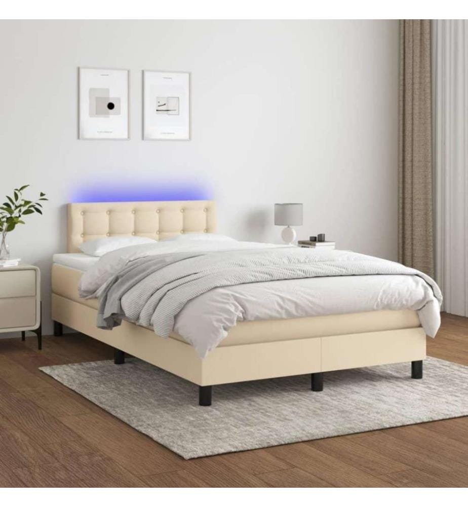 Boxspringbett mit Matratze & LED Creme 120x200 cm Stoff