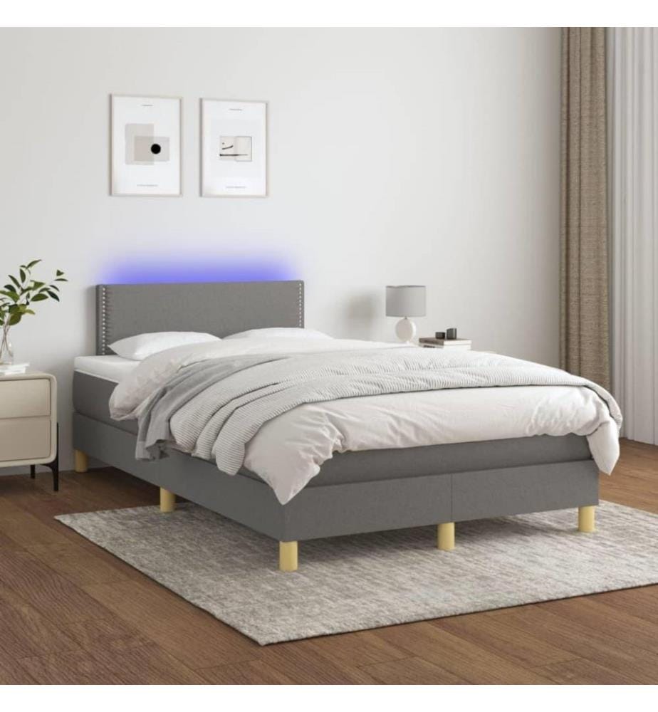 Boxspringbett mit Matratze & LED Dunkelgrau 120x200 cm Stoff