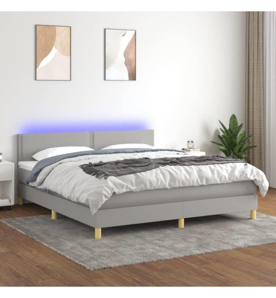 Boxspringbett mit Matratze & LED Hellgrau 160x200 cm Stoff