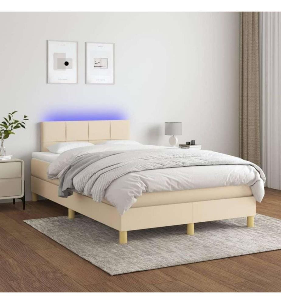 Boxspringbett mit Matratze & LED Creme 120x200 cm Stoff