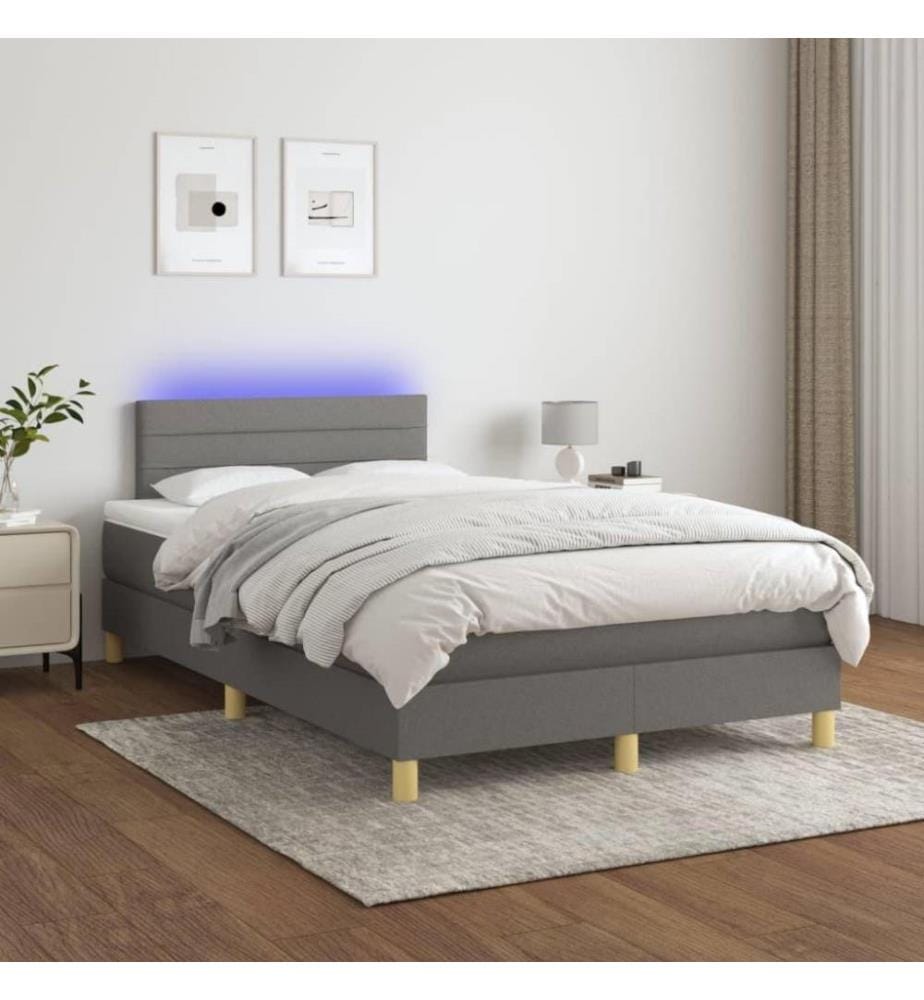 Boxspringbett mit Matratze & LED Dunkelgrau 120x200 cm Stoff