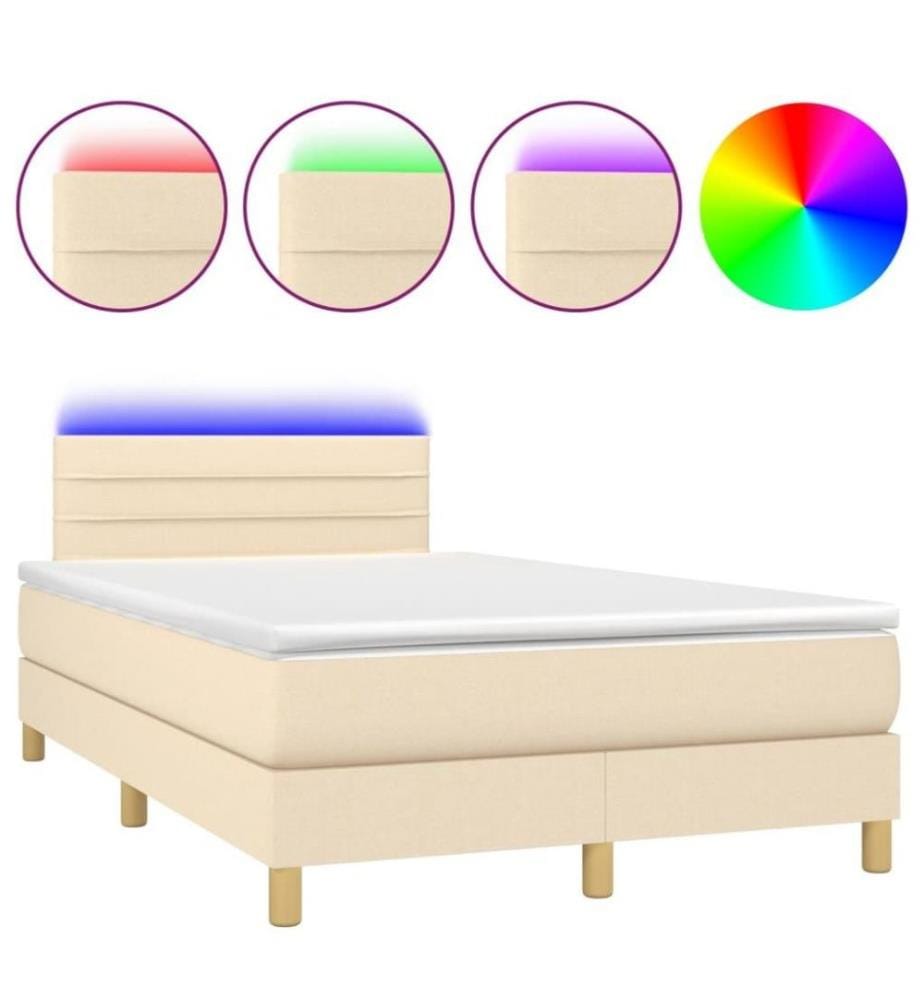 Boxspringbett mit Matratze & LED Creme 120x200 cm Stoff
