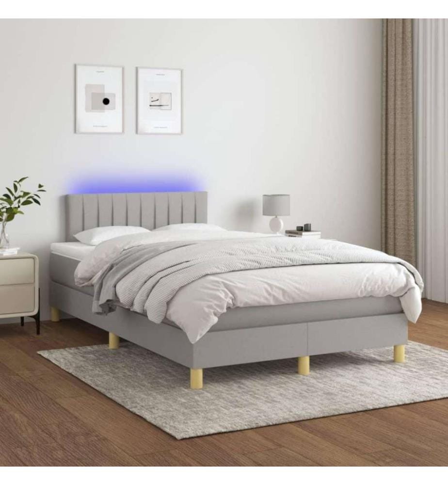 Boxspringbett mit Matratze & LED Hellgrau 120x200 cm Stoff