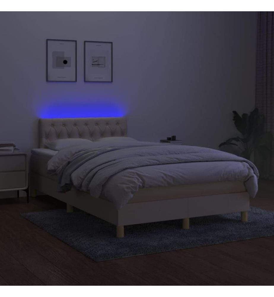 Boxspringbett mit Matratze & LED Creme 120x200 cm Stoff