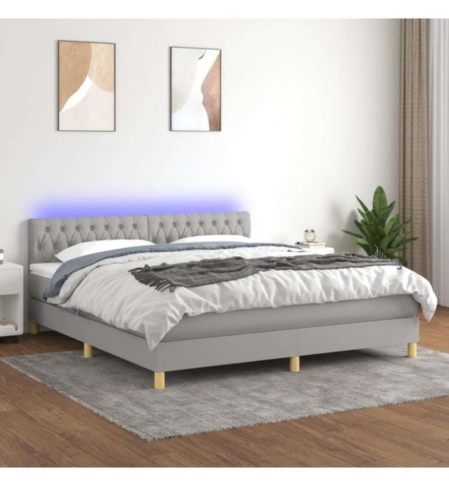 Boxspringbett mit Matratze & LED Hellgrau 160x200 cm Stoff