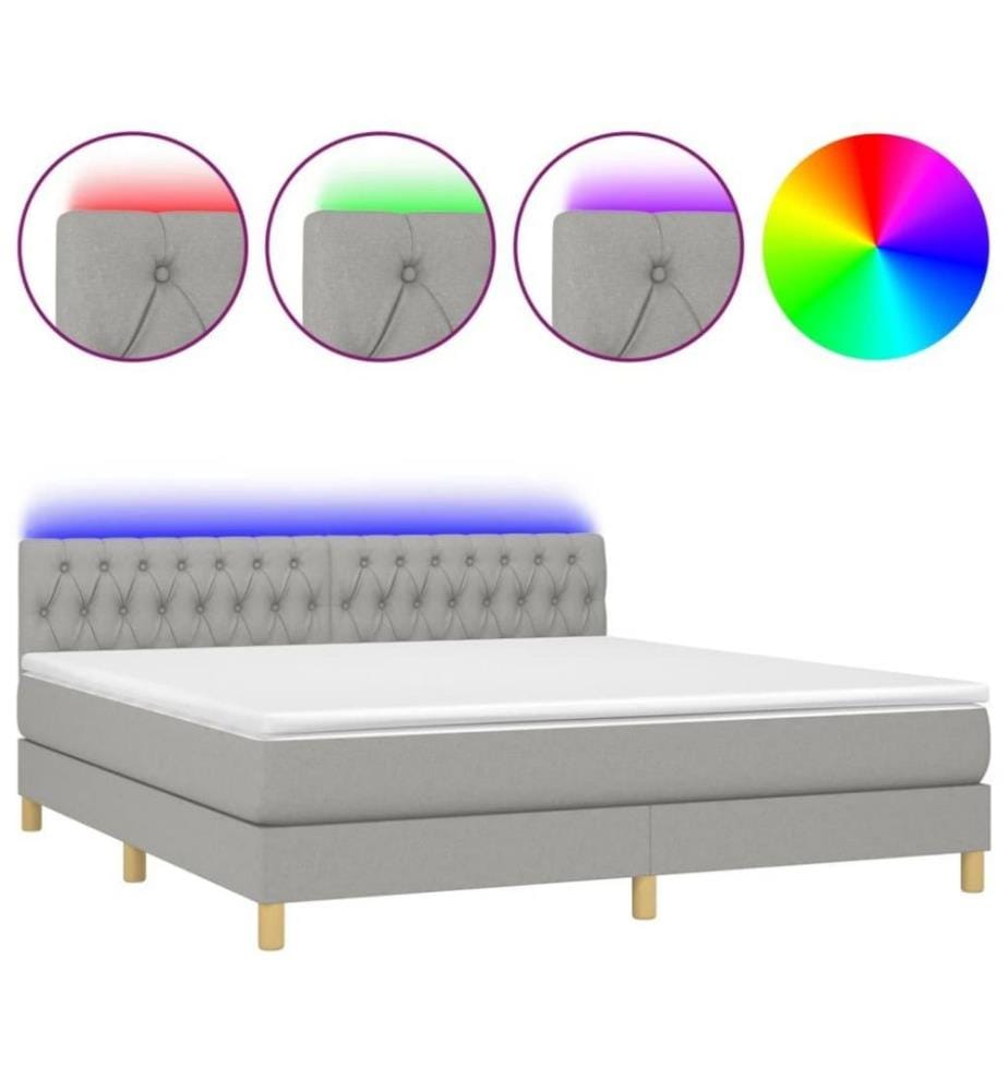 Boxspringbett mit Matratze & LED Hellgrau 160x200 cm Stoff