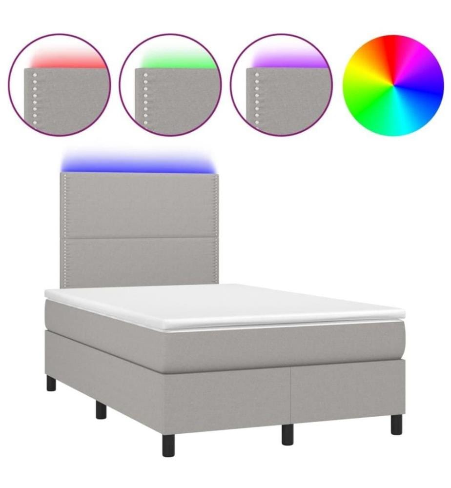 Boxspringbett mit Matratze & LED Hellgrau 120x200 cm Stoff