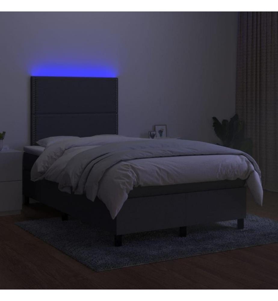 Boxspringbett mit Matratze & LED Dunkelgrau 120x200 cm Stoff