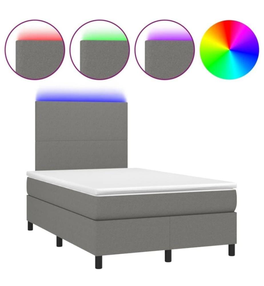 Boxspringbett mit Matratze & LED Dunkelgrau 120x200 cm Stoff
