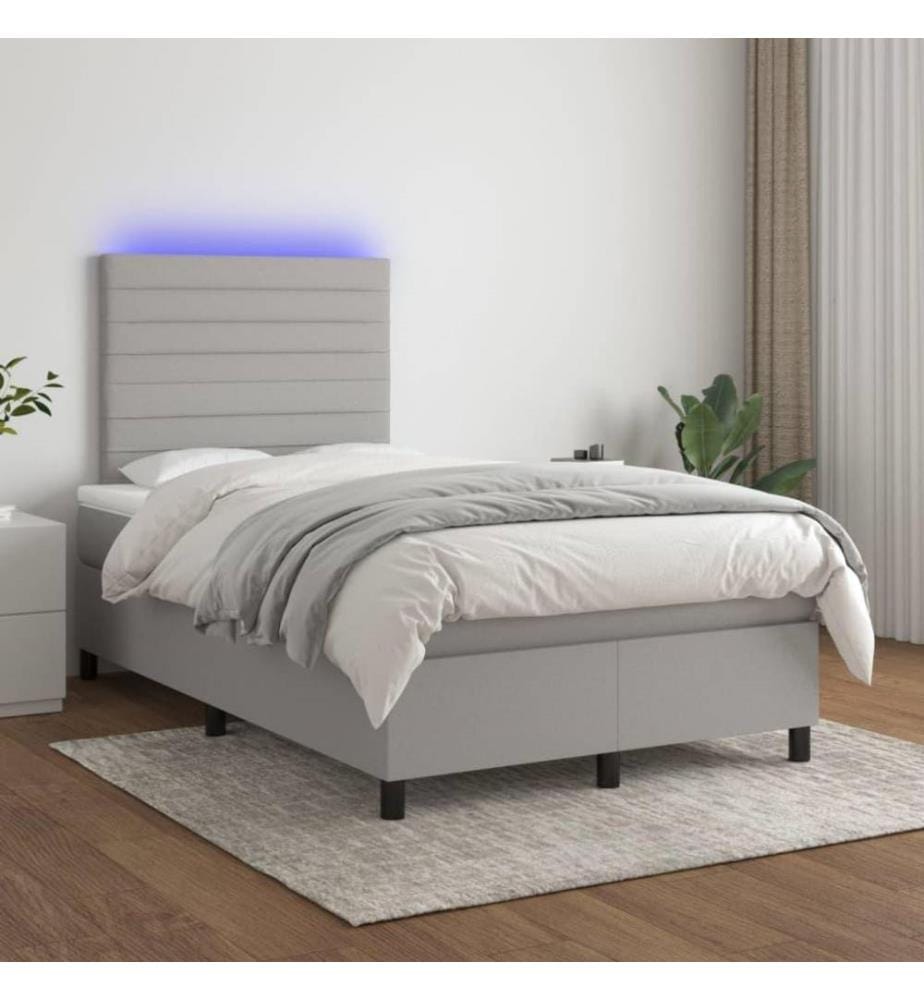 Sommier tapissier matelas et LED Gris clair 120x200 cm Tissu