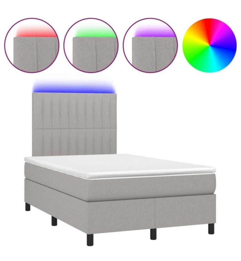 Boxspringbett mit Matratze & LED Hellgrau 120x200 cm Stoff