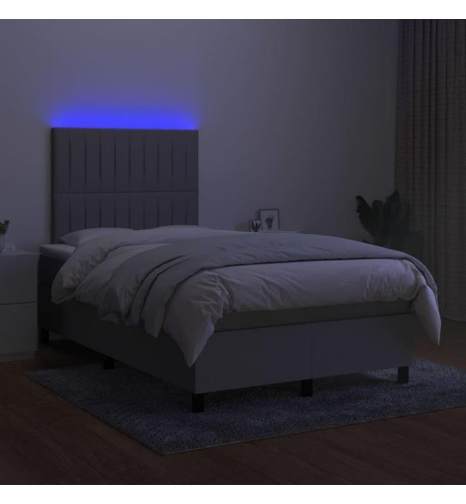 Boxspringbett mit Matratze & LED Hellgrau 120x200 cm Stoff