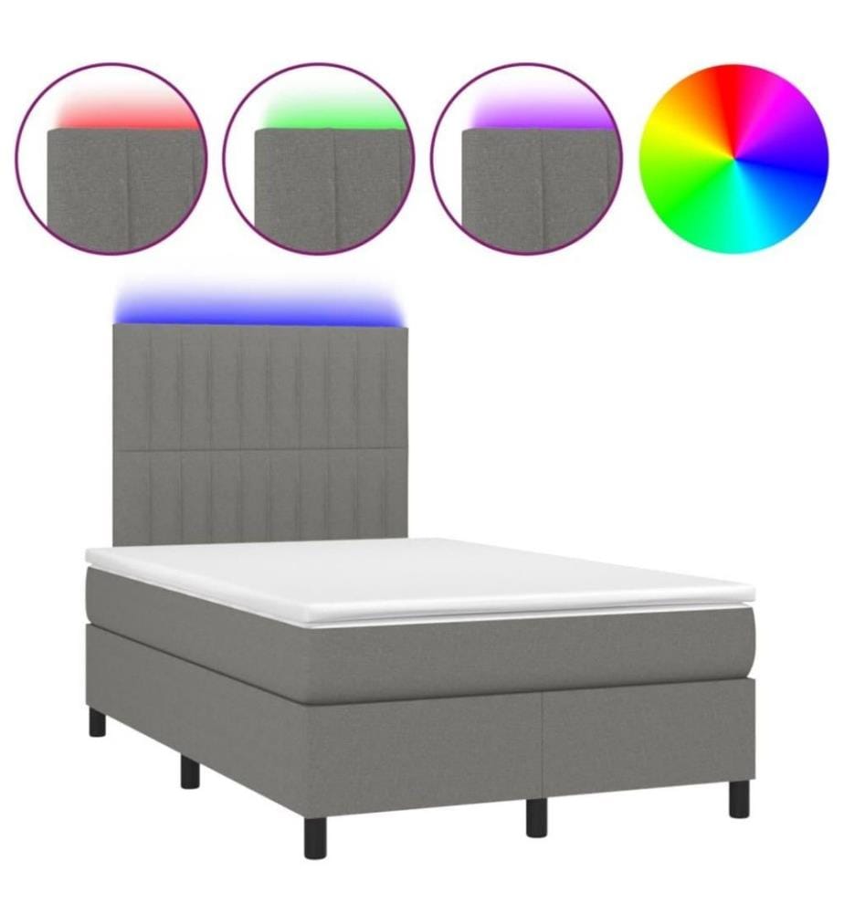 Boxspringbett mit Matratze & LED Dunkelgrau 120x200 cm Stoff