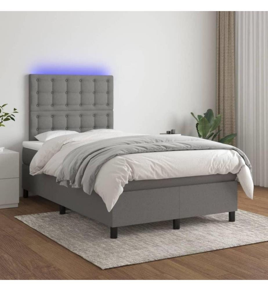 Boxspringbett mit Matratze & LED Dunkelgrau 120x200 cm Stoff
