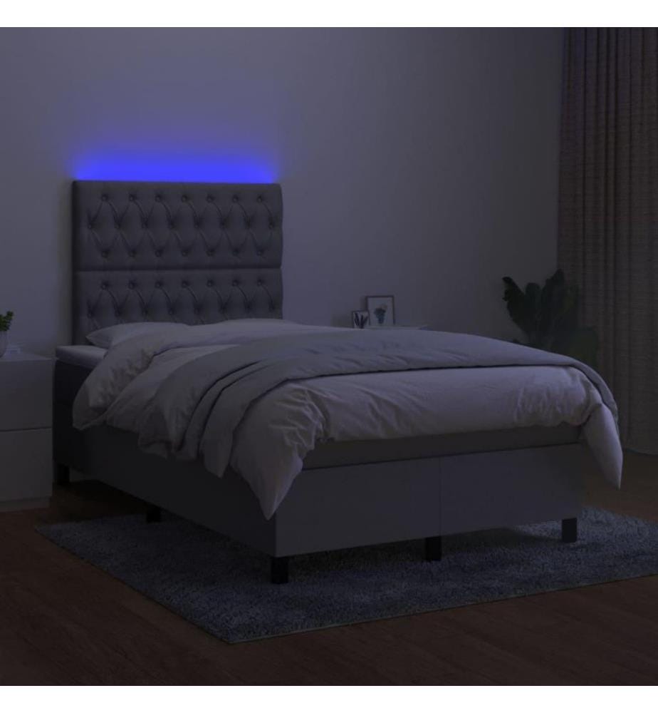 Boxspringbett mit Matratze & LED Hellgrau 120x200 cm Stoff