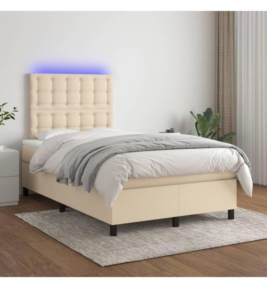 Boxspringbett mit Matratze & LED Creme 120x200 cm Stoff