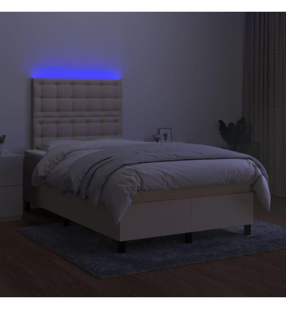 Boxspringbett mit Matratze & LED Creme 120x200 cm Stoff