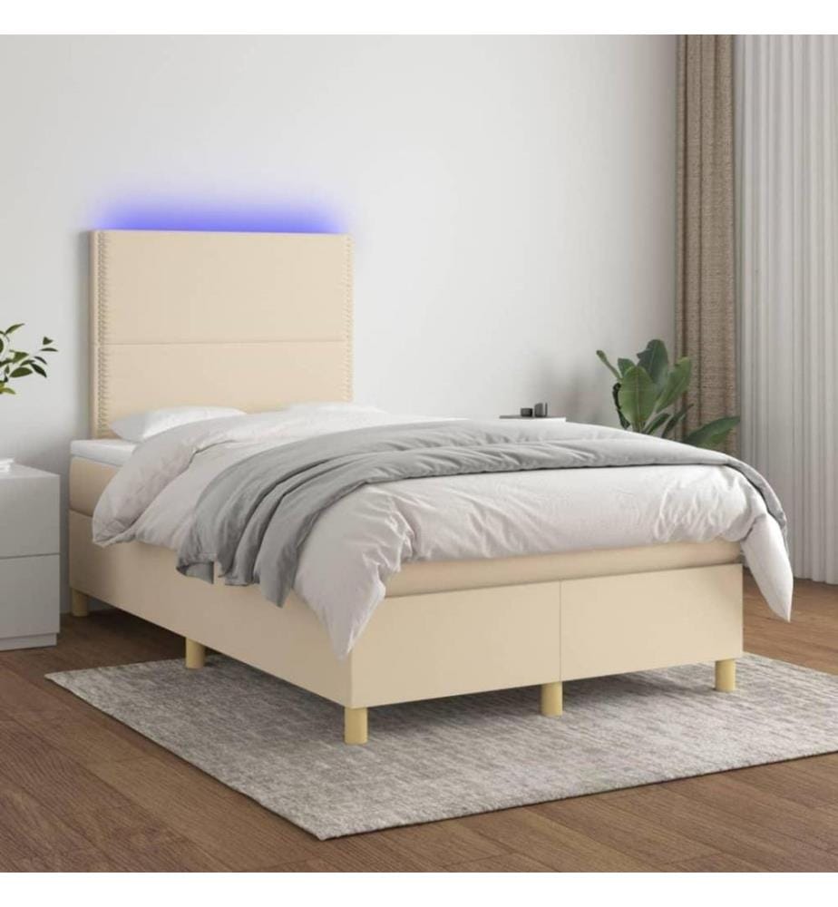 Boxspringbett mit Matratze & LED Creme 120x200 cm Stoff
