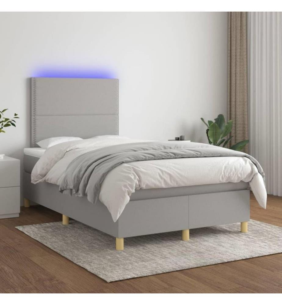 Boxspringbett mit Matratze & LED Hellgrau 120x200 cm Stoff