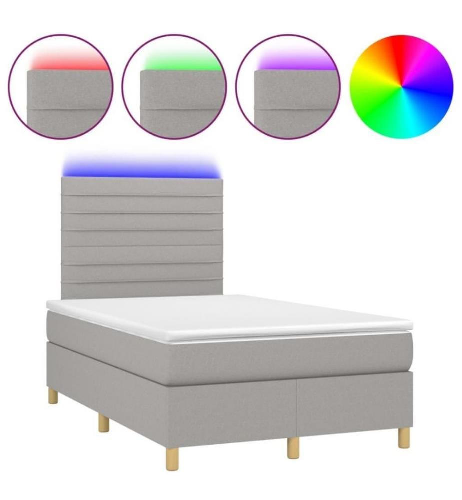 Boxspringbett mit Matratze & LED Hellgrau 120x200 cm Stoff