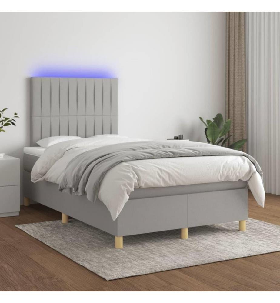 Boxspringbett mit Matratze & LED Hellgrau 120x200 cm Stoff