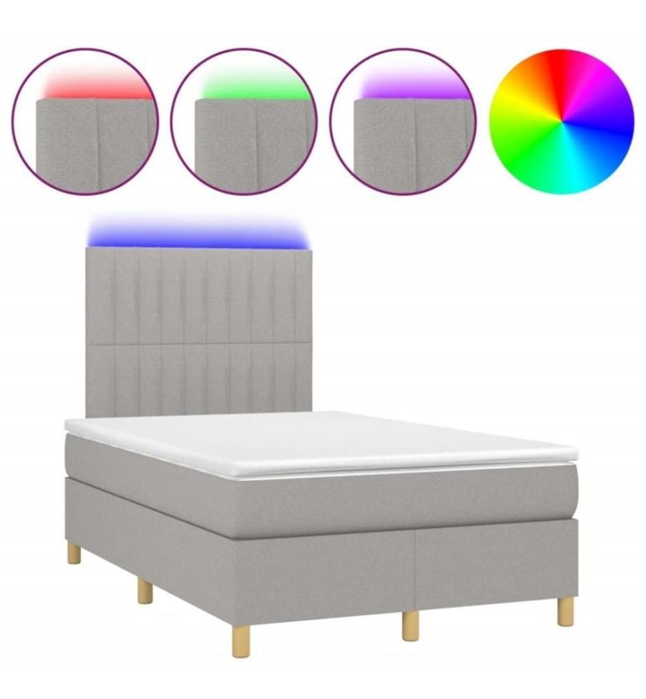 Boxspringbett mit Matratze & LED Hellgrau 120x200 cm Stoff