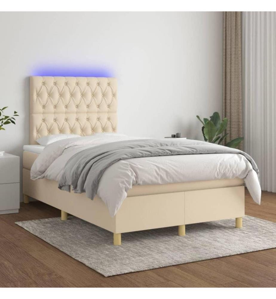 Boxspringbett mit Matratze & LED Creme 120x200 cm Stoff