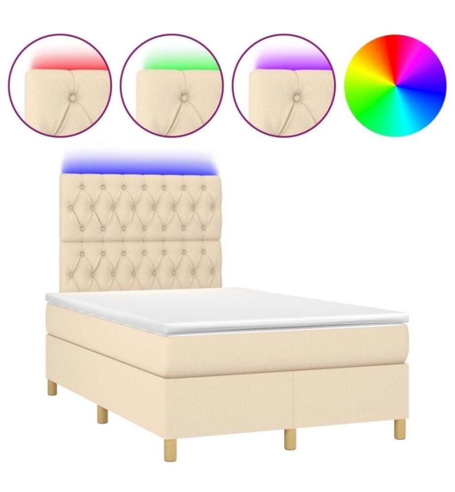 Boxspringbett mit Matratze & LED Creme 120x200 cm Stoff